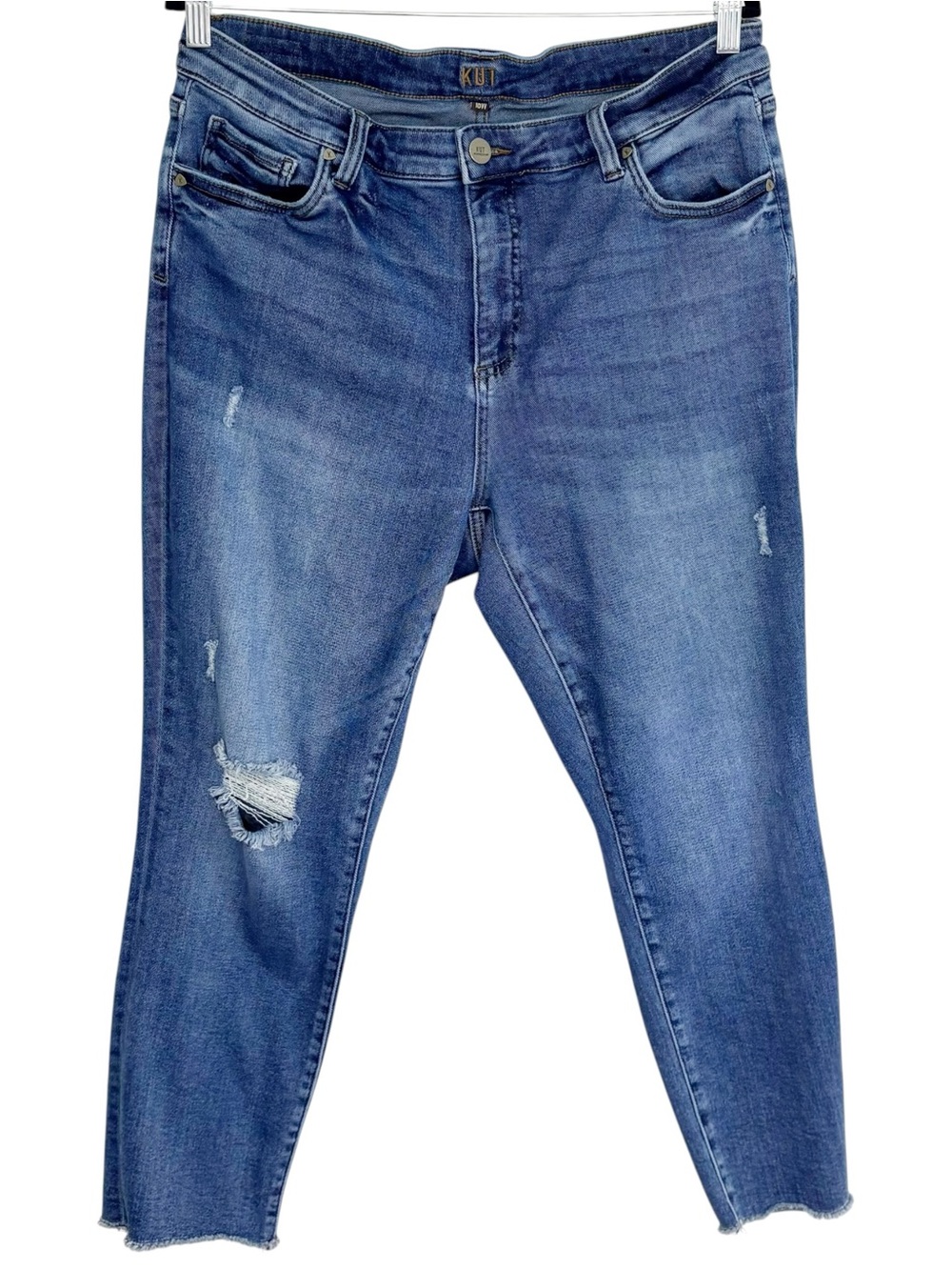 KUT from the Kloth High Rise Crop Straight Leg Jeans 16W Distressed Raw Hem